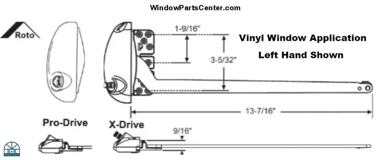Roto X Drive & Pro Drive 13.5-Inch Straight Arm Casement Operator For Vinyl Windows 1
