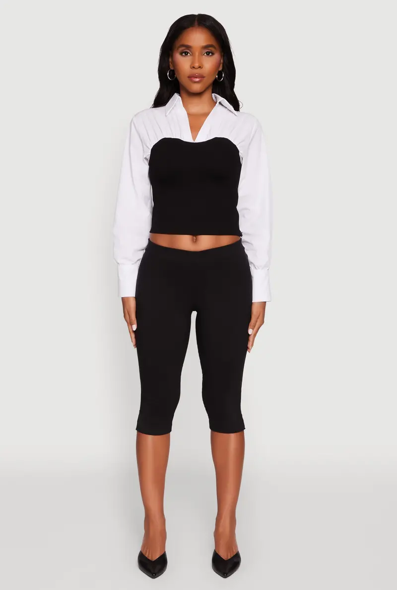 Ruched Color-Blocked Ponte Knit Blouse 1