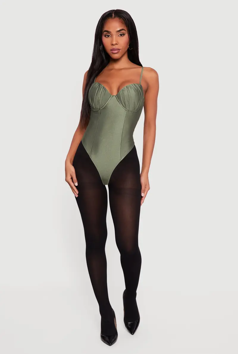 Ruched Corset-Style Solid Bodysuit 1