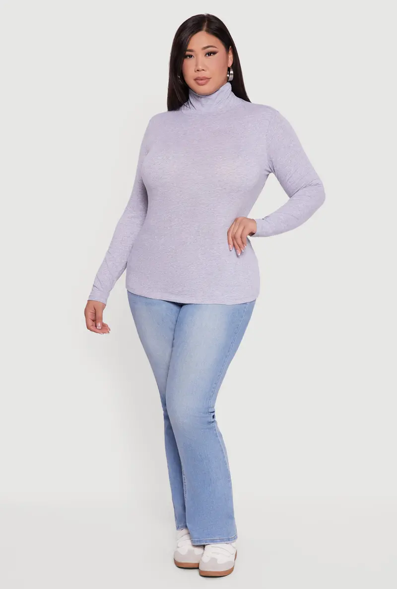Ruched Funnel Neck Long Sleeve Top – Plus-Size Style 1