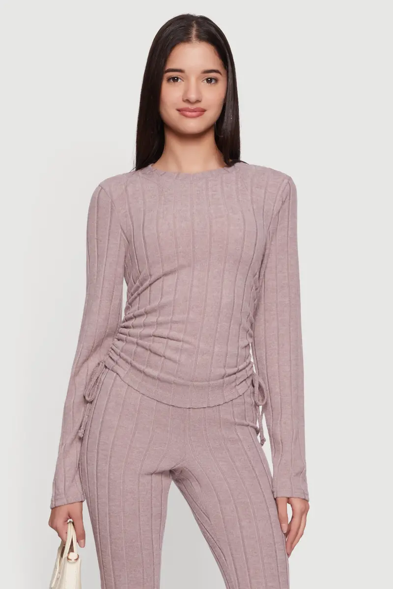 Ruched Long Sleeve Top – Brushed Rib Knit Fabric 1
