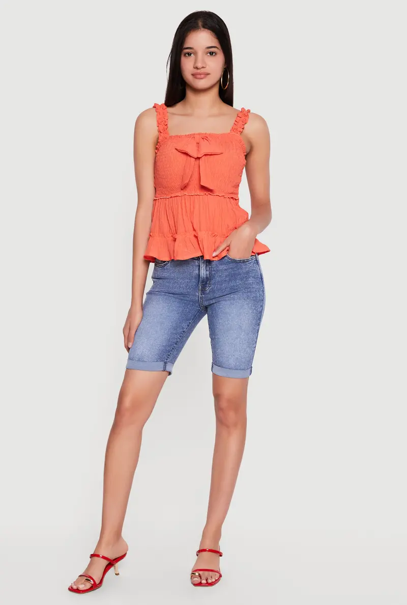 Ruffle-Hem Blouse Featuring Lettuce-Edge Straps And Square Neckline 1