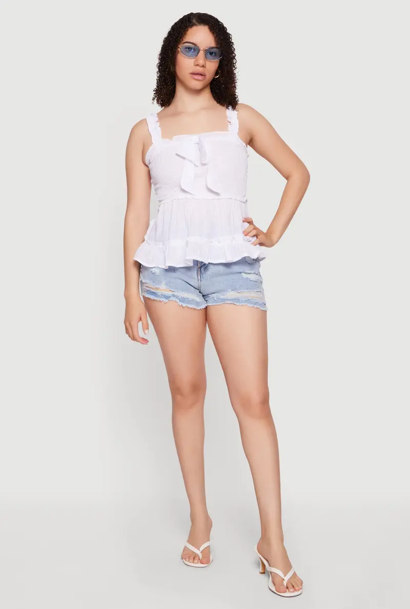 Ruffle-Hem Square Neck Blouse Featuring Lettuce-Trimmed Straps 1