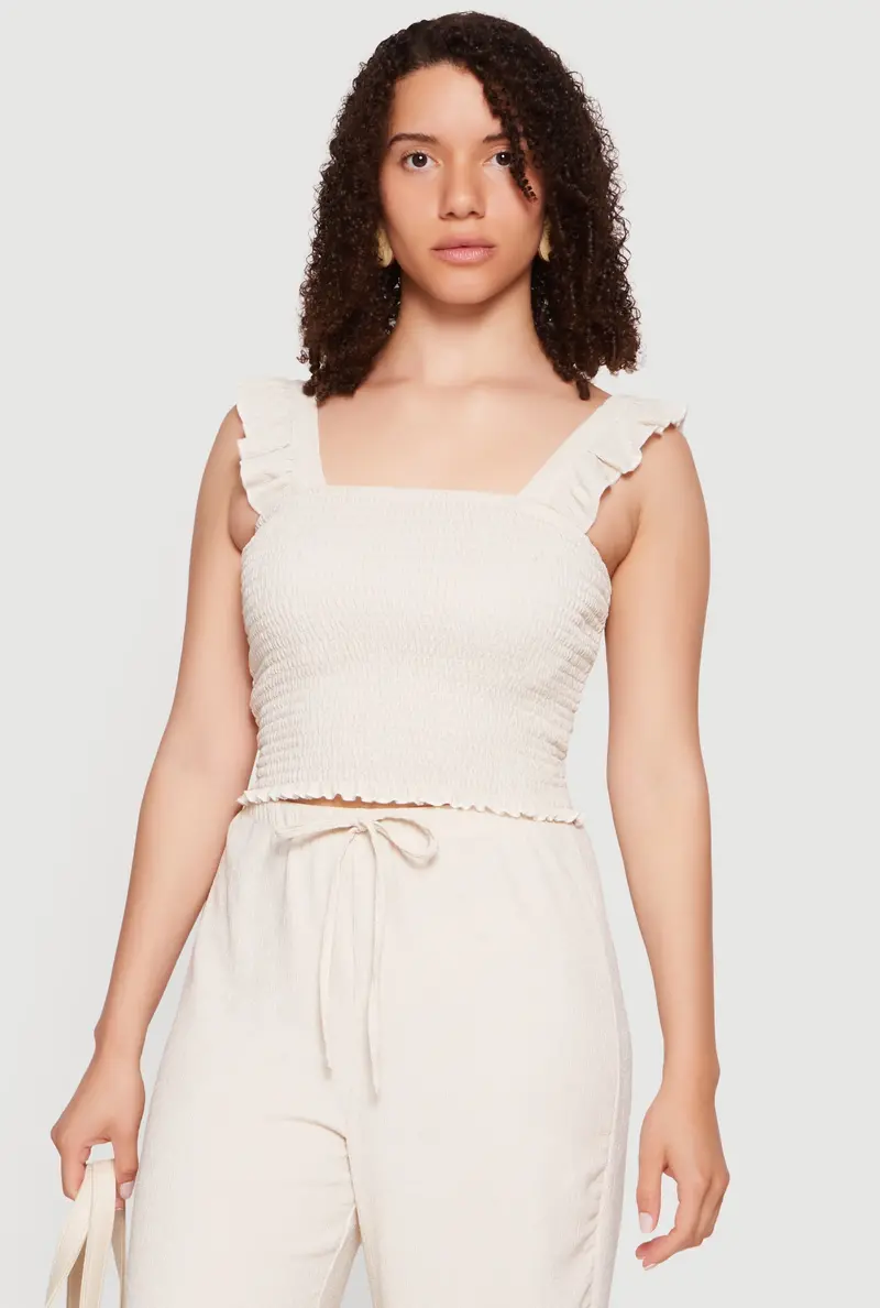 Ruffle-Strap Smocked Crop Top – Feminine Summer Style 1