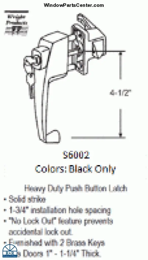 S6002 Heavy-Duty Screen Door Push Button Latch With Keyed Handle 1