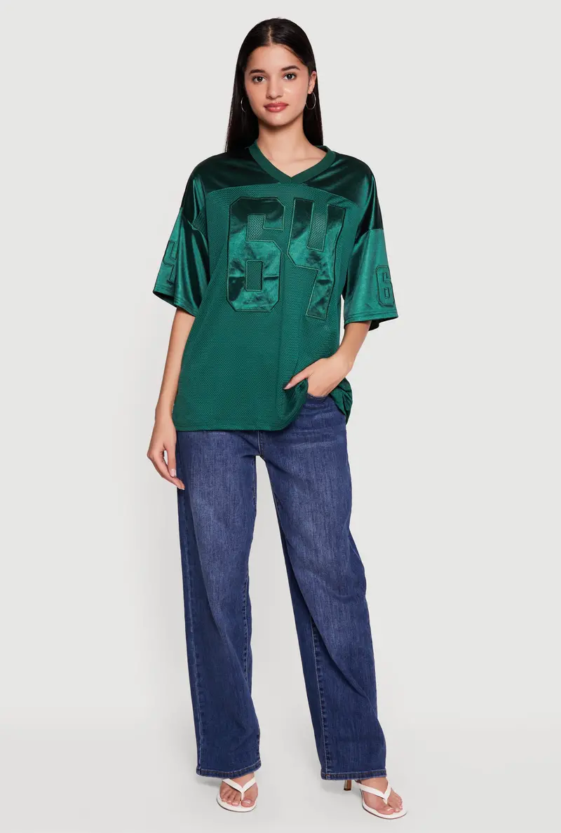 Satin Football Jersey Featuring Embroidered Patch Graphics 1