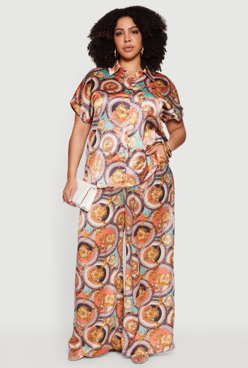 Satin Wide-Leg Pants With High-Waisted Fit – Plus Size 1