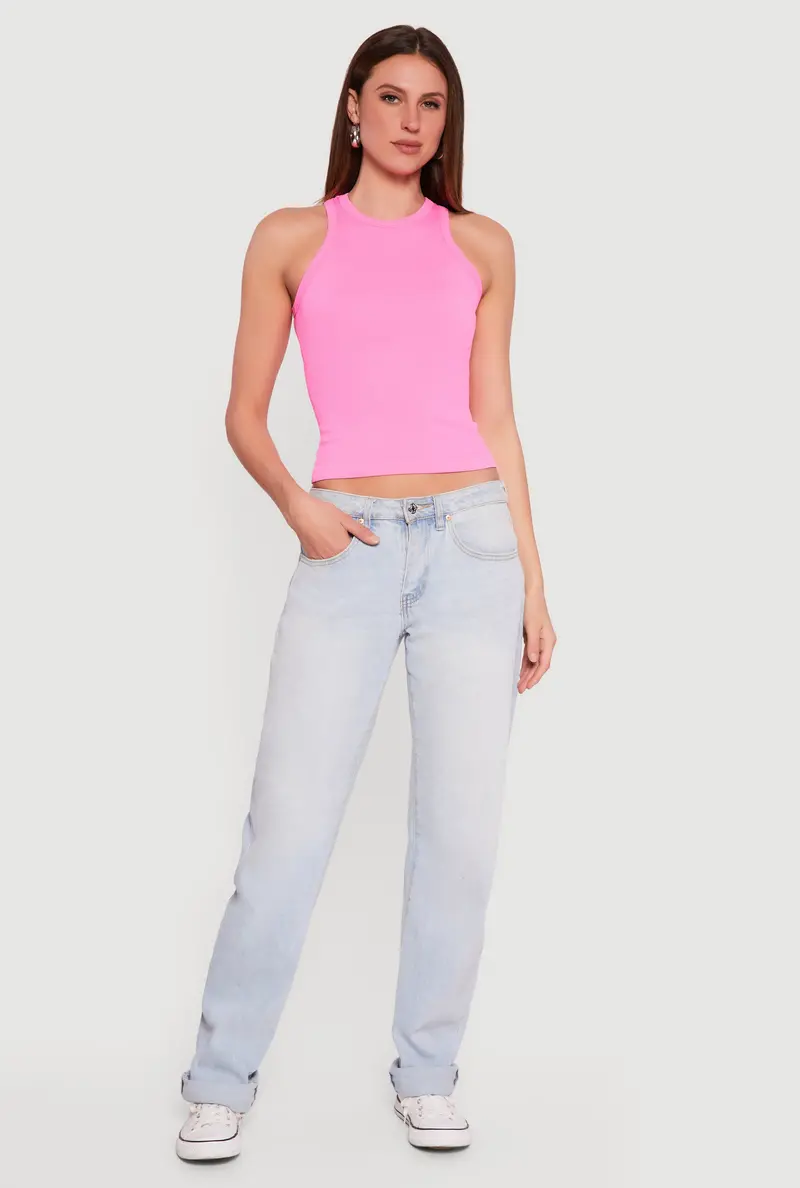 Seamless Rib-Knit Cropped Racerback Tank 1