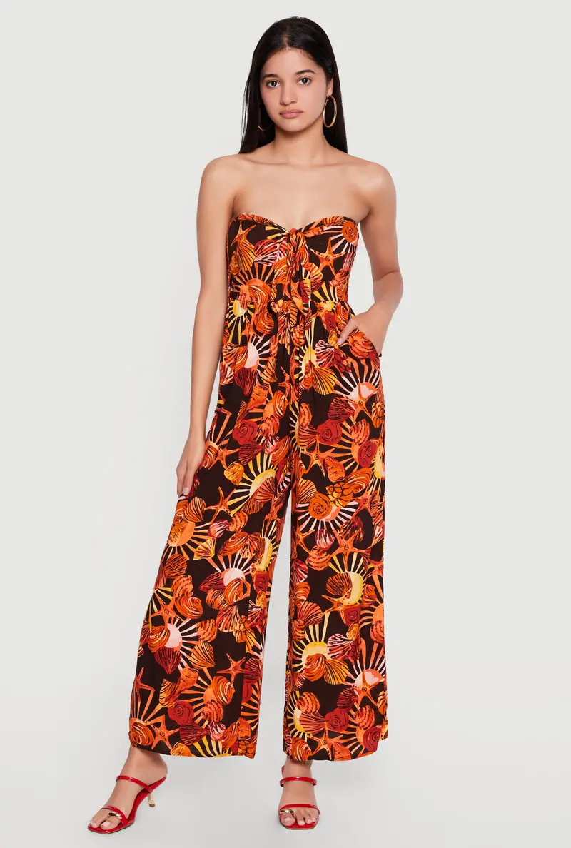 Seashell-Print Strapless One-Piece Jumpsuit 1