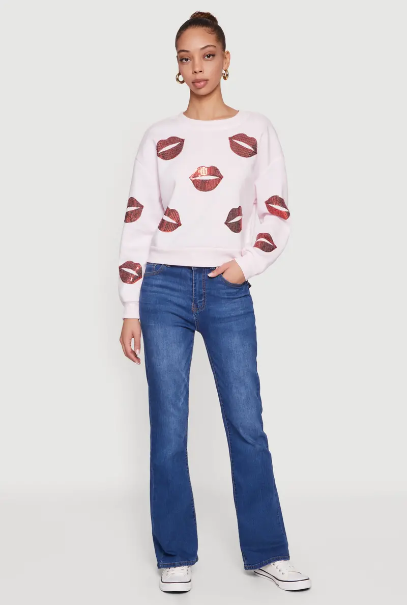 Sequin-Embellished Long-Sleeve Pullover Sweatshirt – Patterned 1