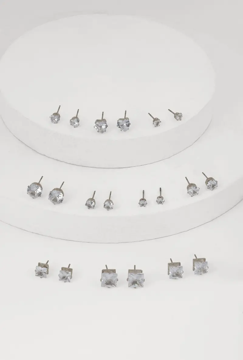 Set Of 10 Elegant Cz Stud Earrings In Assorted Styles 1