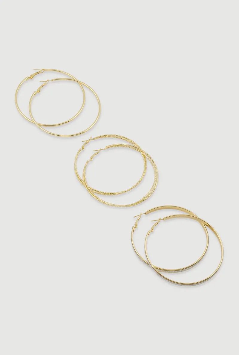 Set Of 3 Metallic Hoop Earrings – Mixed Sizes & Finishes 1