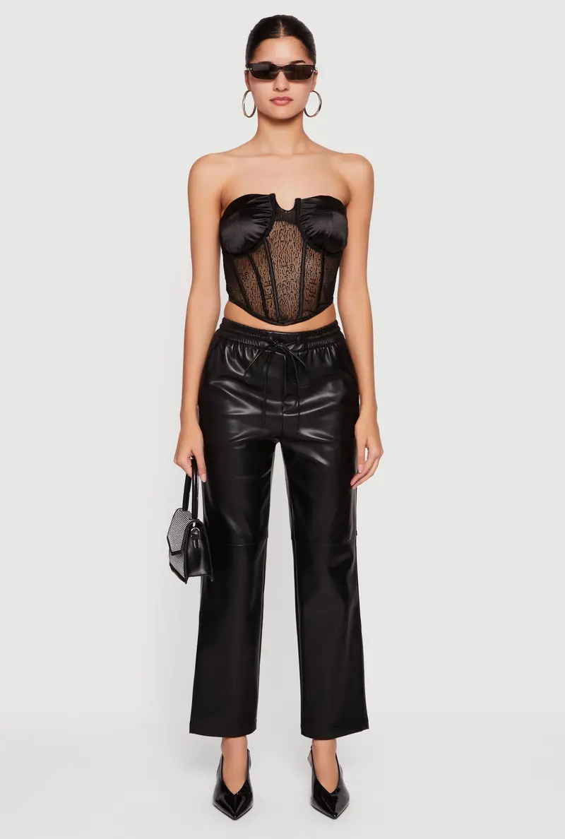 Sheer Mesh Corset Crop Top With Satin-Cup Lining 1