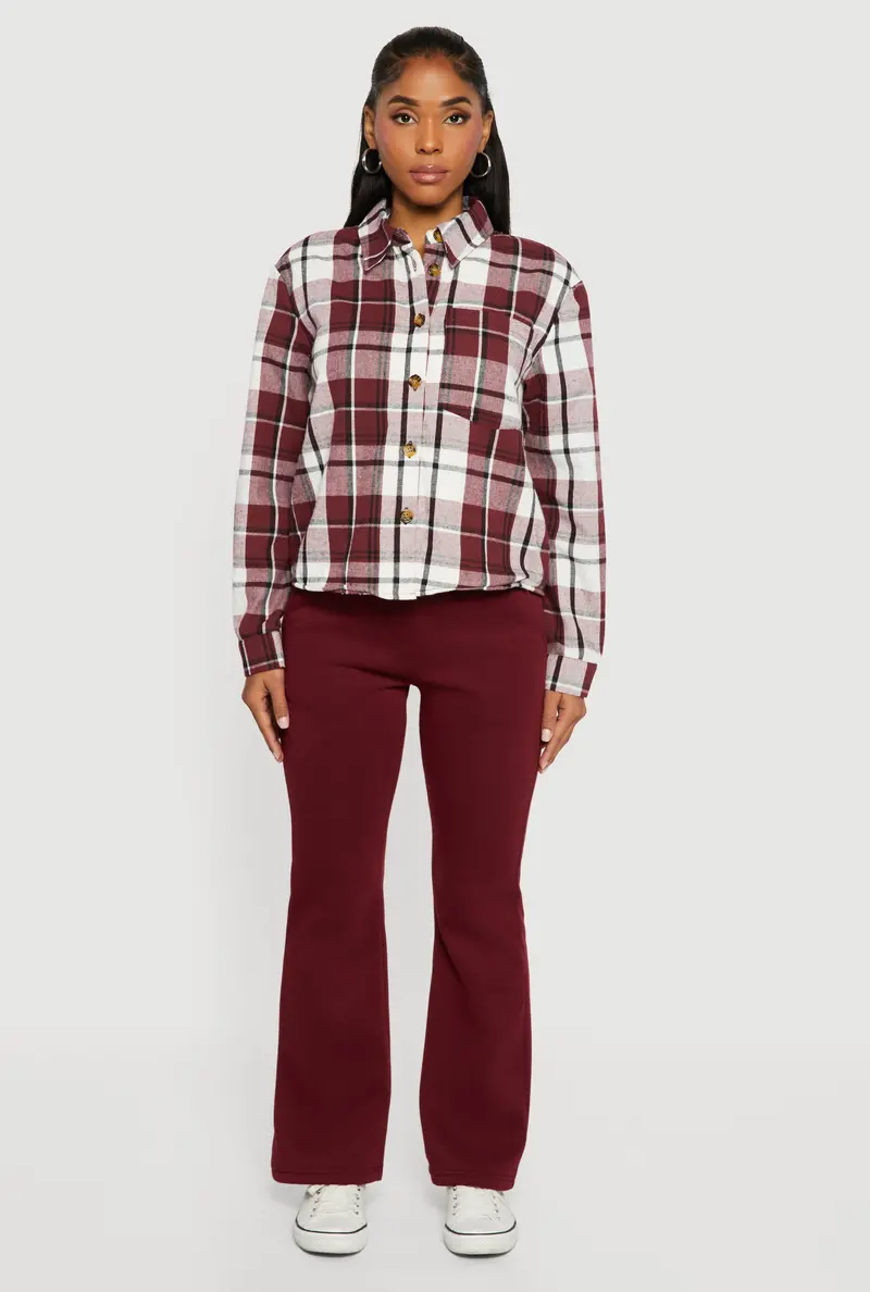 Sherpa-Lined Plaid Shirt Jacket With Button Closure 1