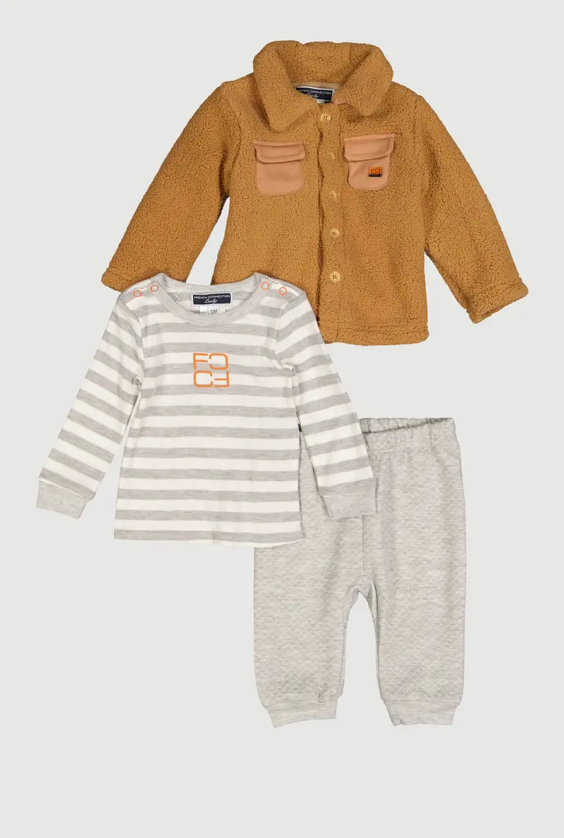 Sherpa-Lined Shirt And Striped Top With Soft Sweatpants, 12–24 Months 1