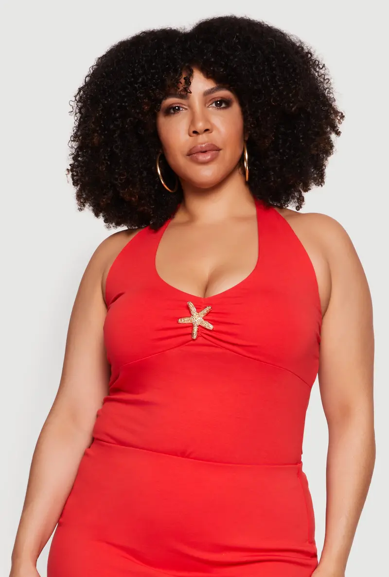 Shimmering Starfish Halter Top With Adjustable Tie Back And Metallic Finish 1