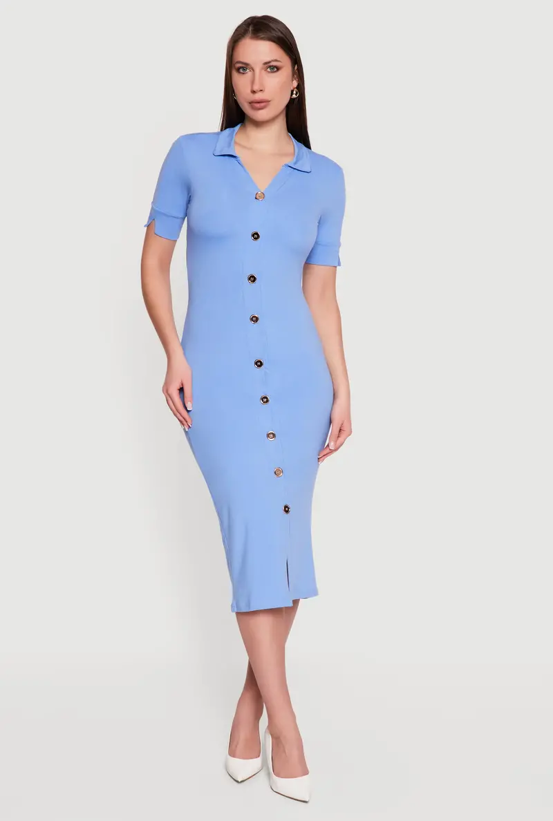 Short-Sleeve Button-Front Midi Dress 1