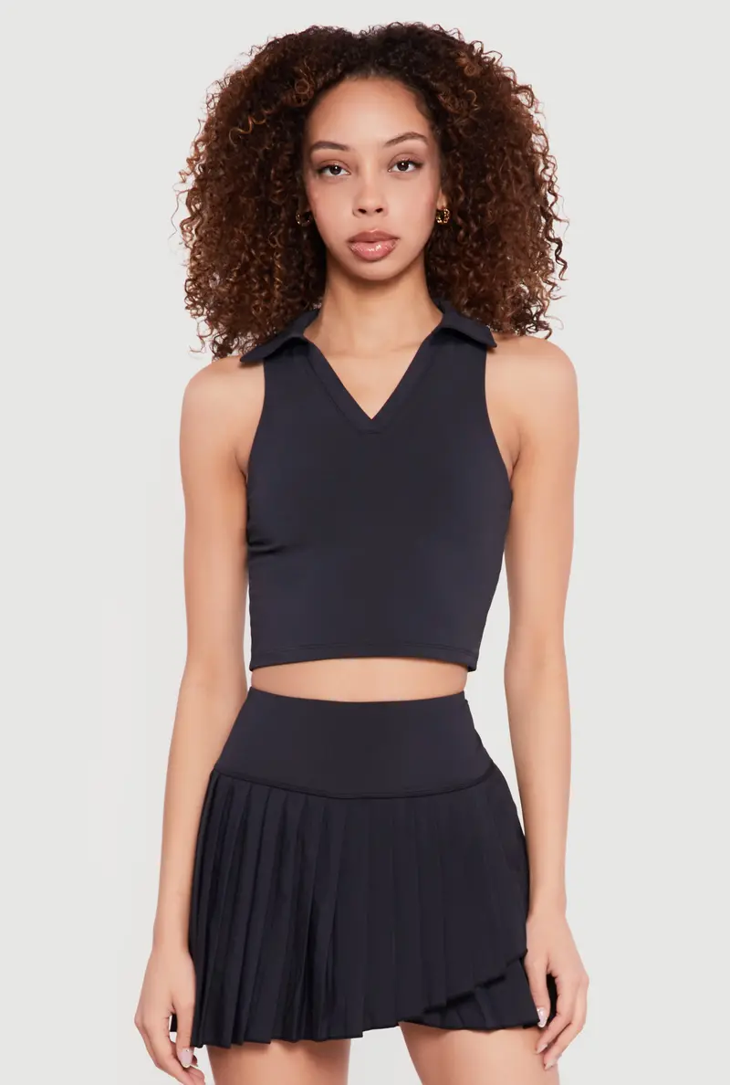 Sleeveless Cropped Polo Top – Sporty Minimalist Style 1