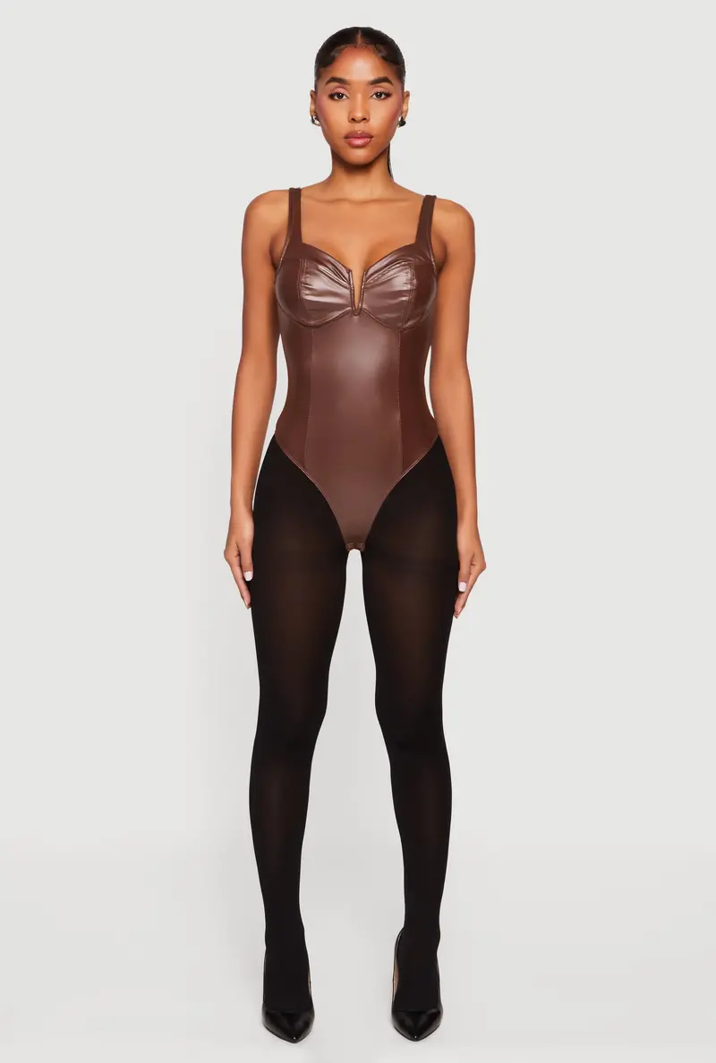 Sleeveless Faux Leather Bustier Bodysuit 1