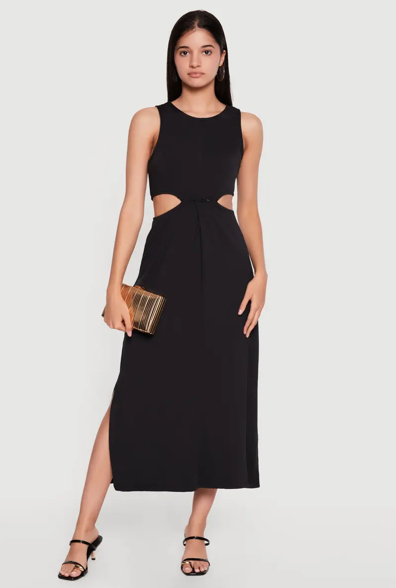 Sleeveless Midi Dress With Side Cutout Accent 1
