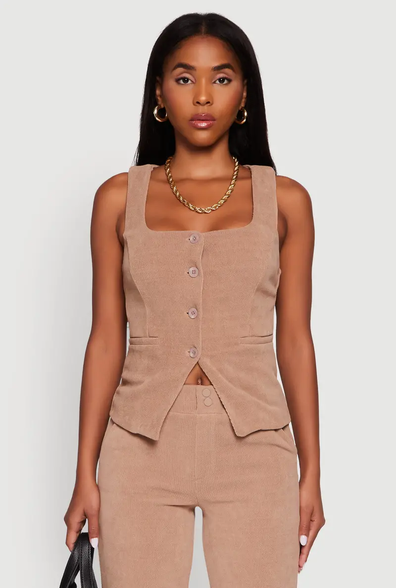 Sleeveless Square-Neck Waistcoat With Button Front 1
