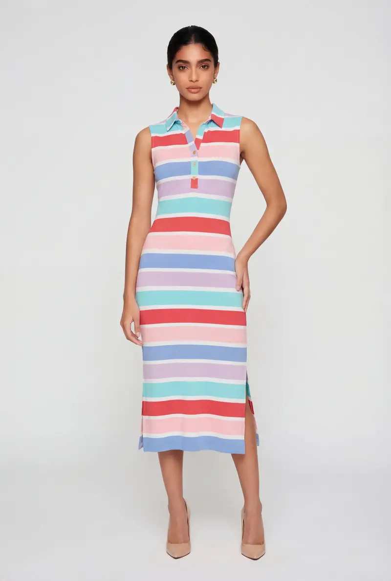 Sleeveless Striped Midi Shirt Dress 1