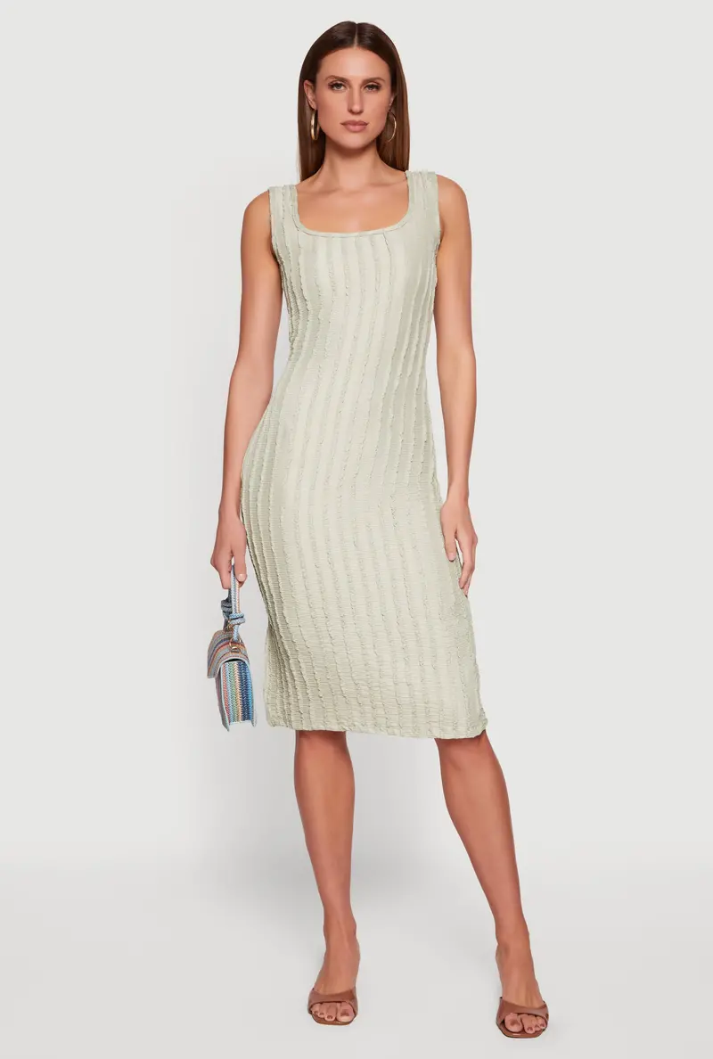 Sleeveless Textured Knit Midi Dress Featuring Side Slit Detail 1