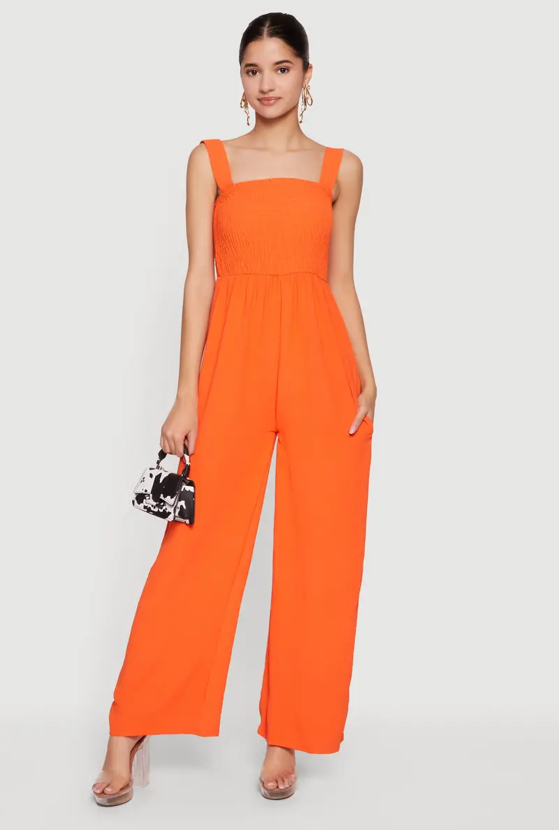 Smocked Wide-Leg Jumpsuit In Soft Crepe Knit 1