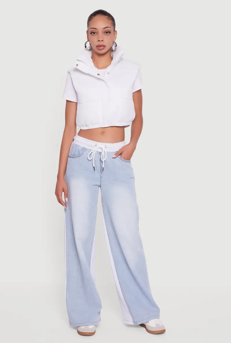 Snap-And-Zip Cropped Puffer Vest 1