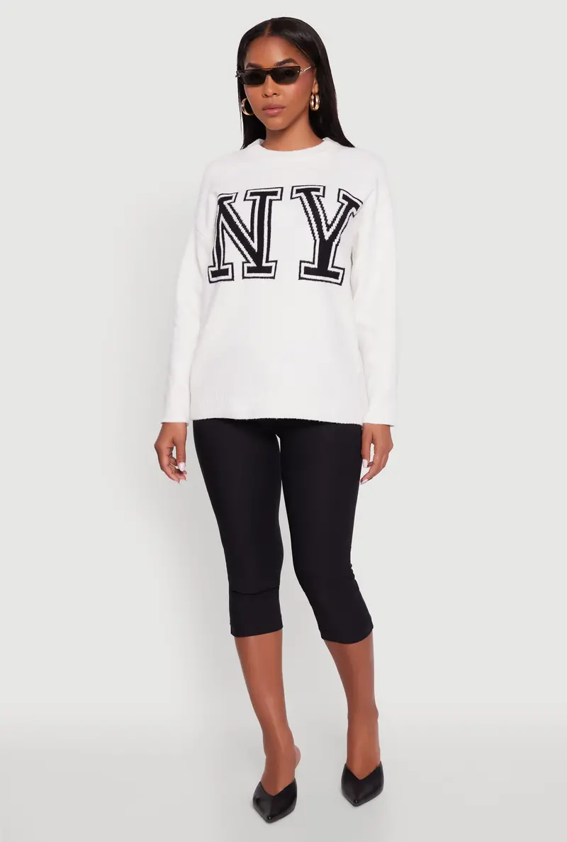 Soft Brushed Knit Sweater With New York City Graphic Design 1