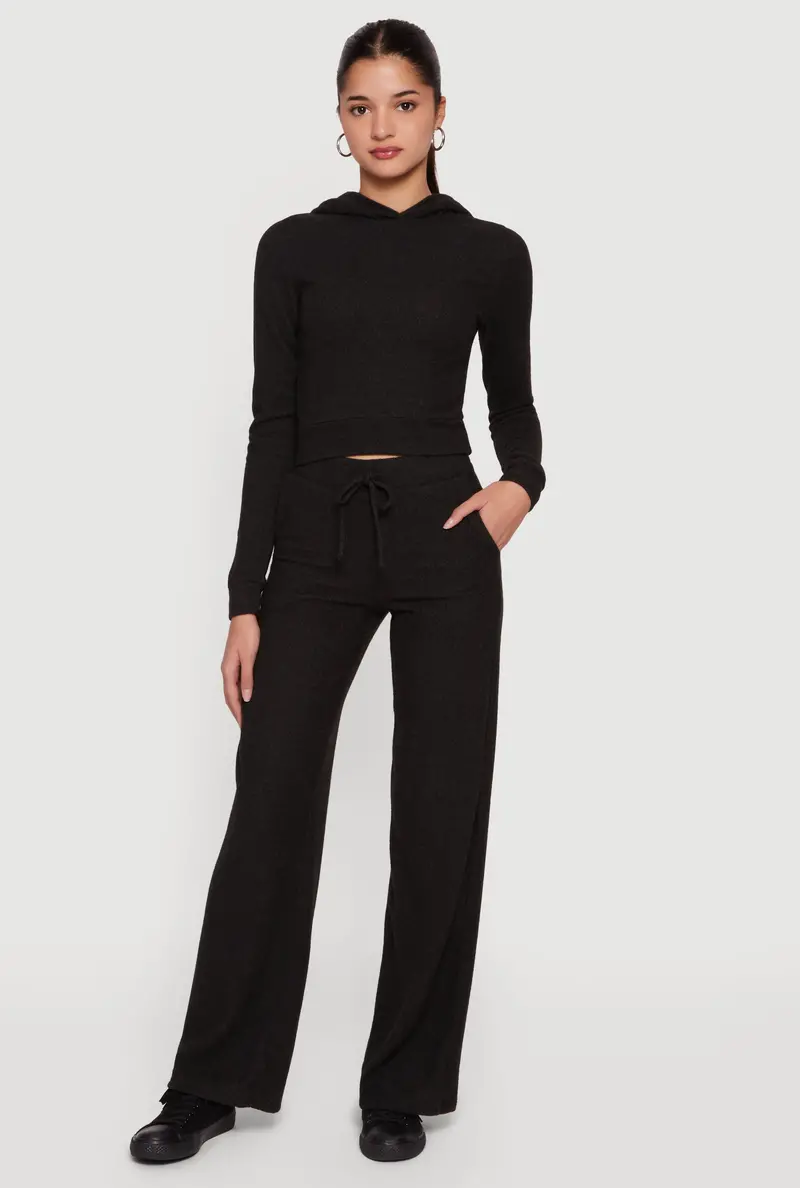 Soft Brushed Knit Sweatpants With Adjustable Drawstring Waist 1