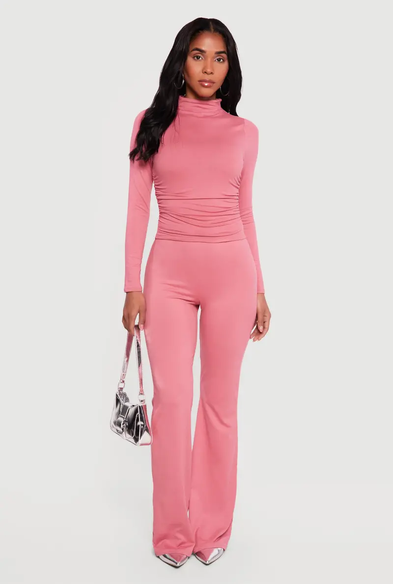 Soft Knit High-Waisted Flared Pull-On Pants 1