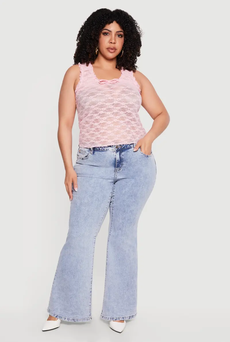 Soft Plus Size Lace-Trimmed Tank Top With Delicate Lettuce Edge 1