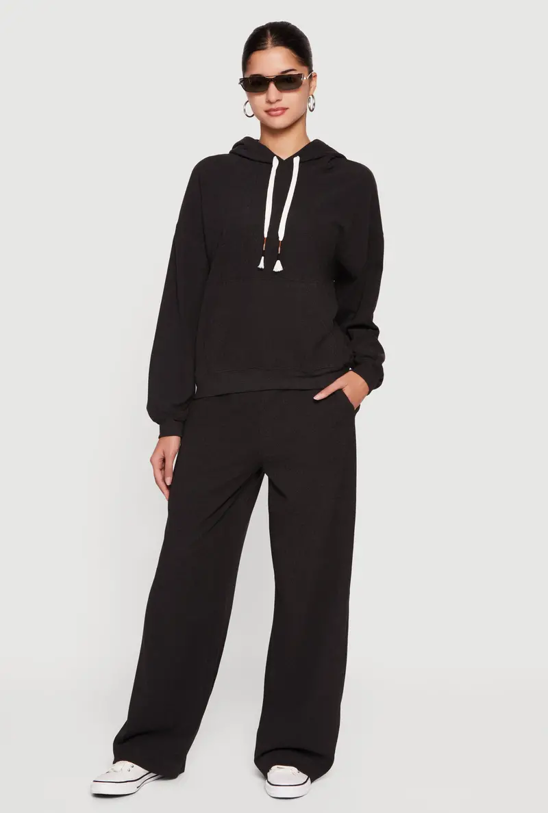 Soft Rib-Knit Wide-Leg Sweatpants 1