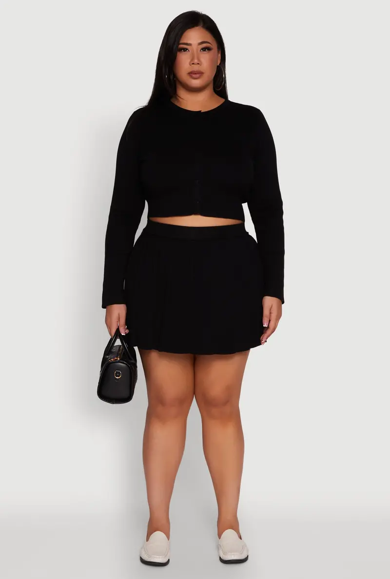 Solid Mini Pleated Skirt – High-Waisted Plus Size Style 1