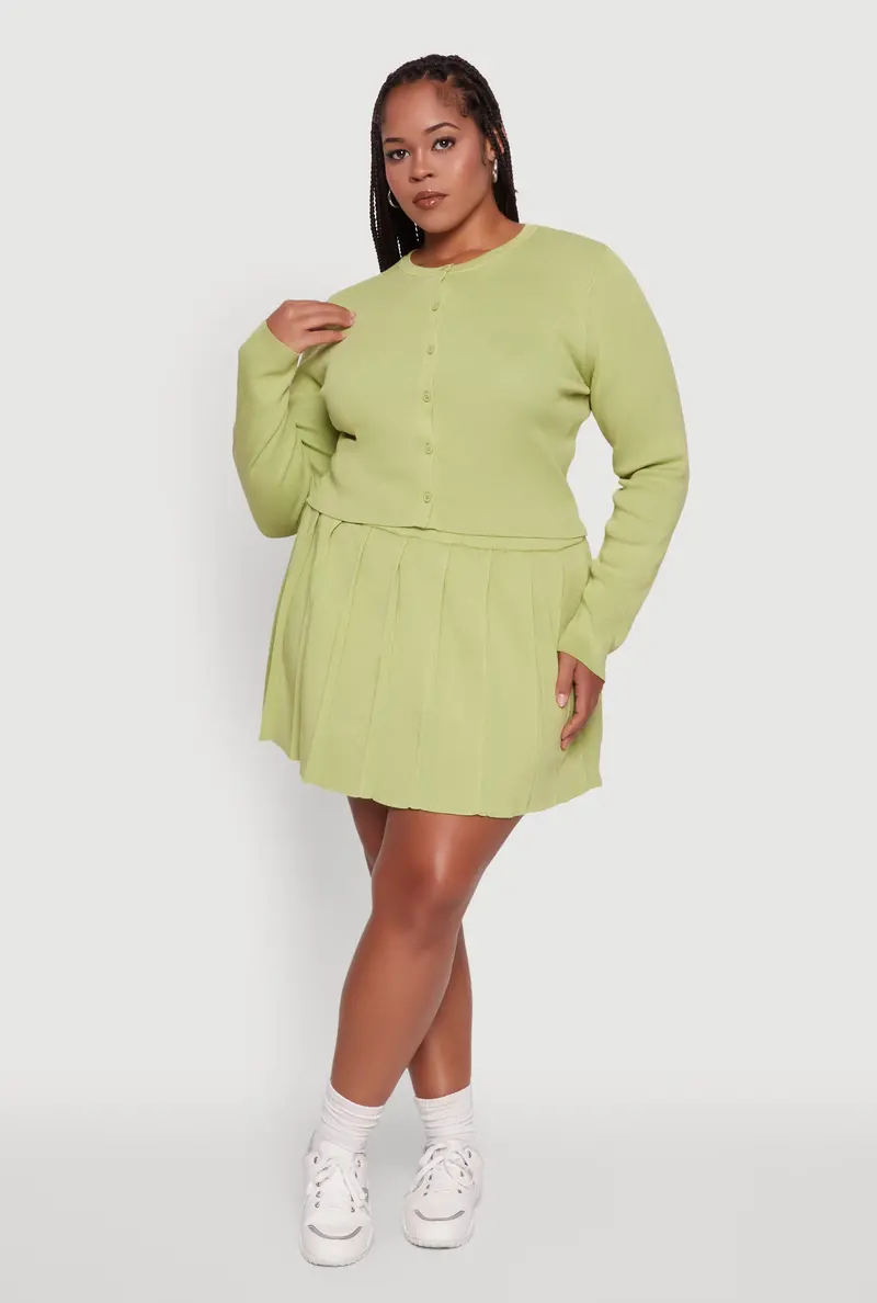Solid Mini Pleated Skirt – High-Waisted Plus Size Style 1