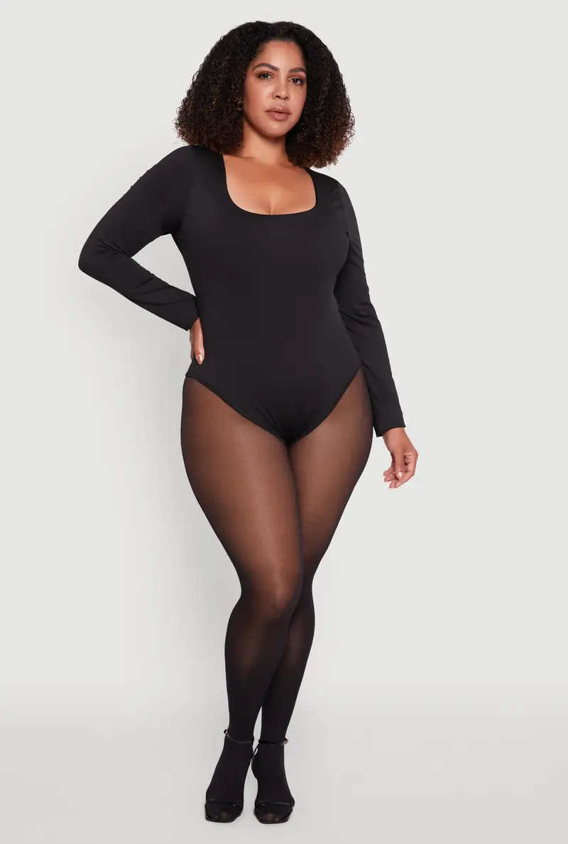 Solid Scoop-Neck Long-Sleeve Bodysuit – Plus Size 1
