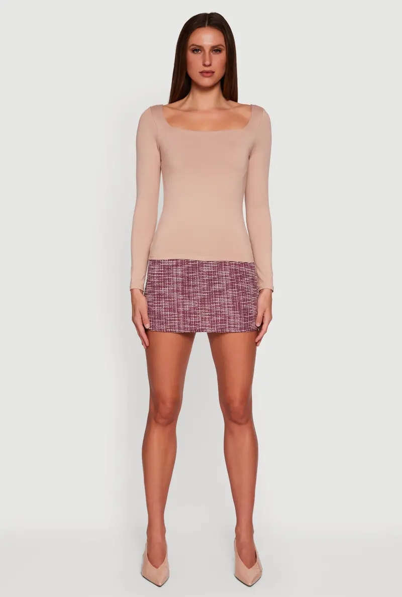 Solid Square-Neck Long-Sleeve Top 1