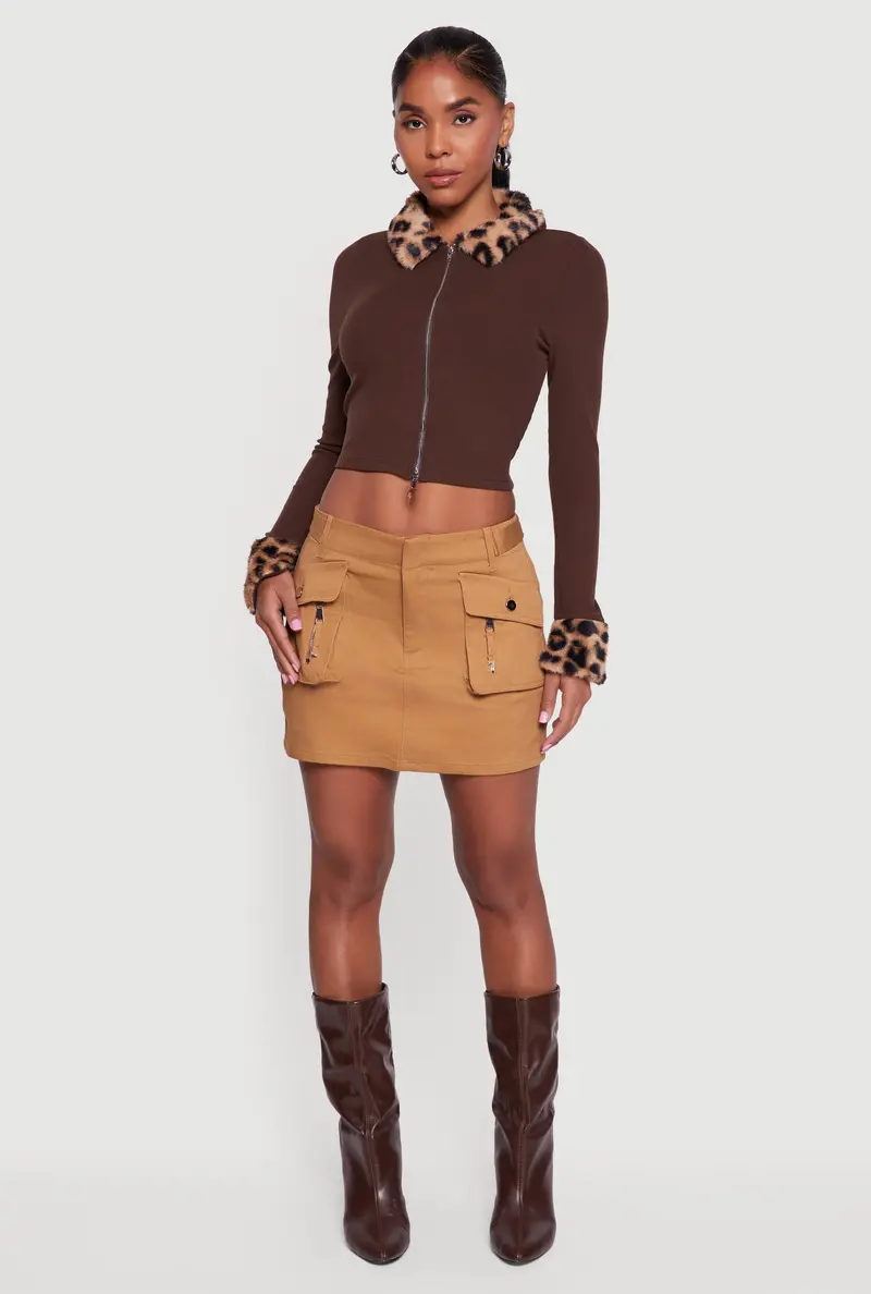 Solid Twill Cargo Mini Skirt – Functional Mid-Rise Style 1