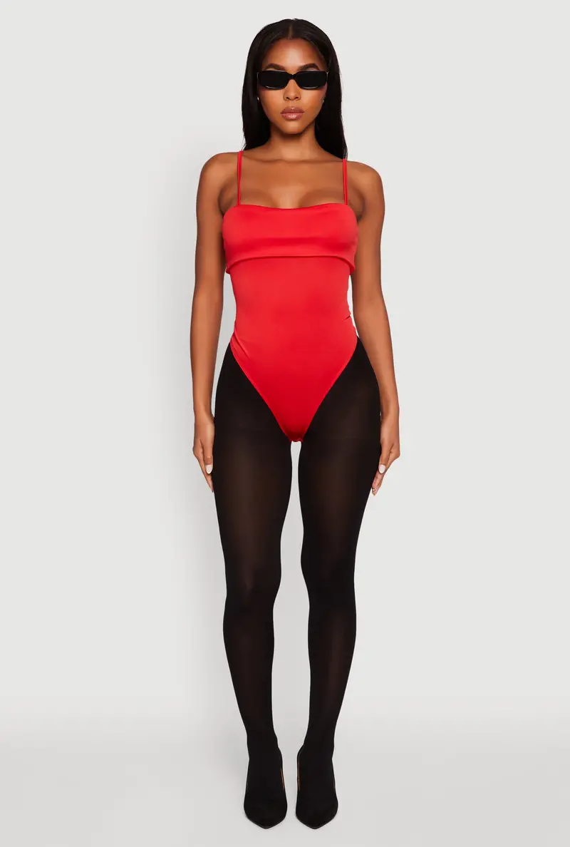 Spaghetti Strap Fold-Over Bodysuit For Layering 1