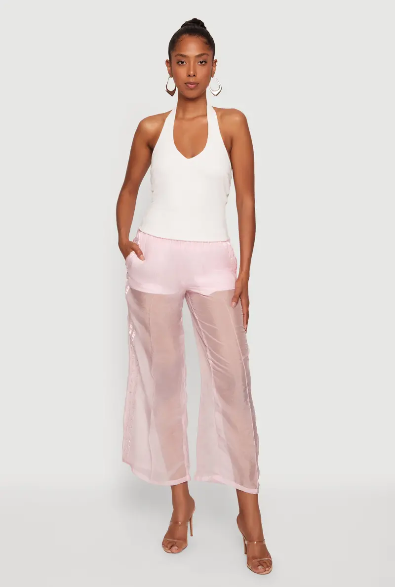 Sporty Organza Varsity-Inspired Straight-Leg Pants 1