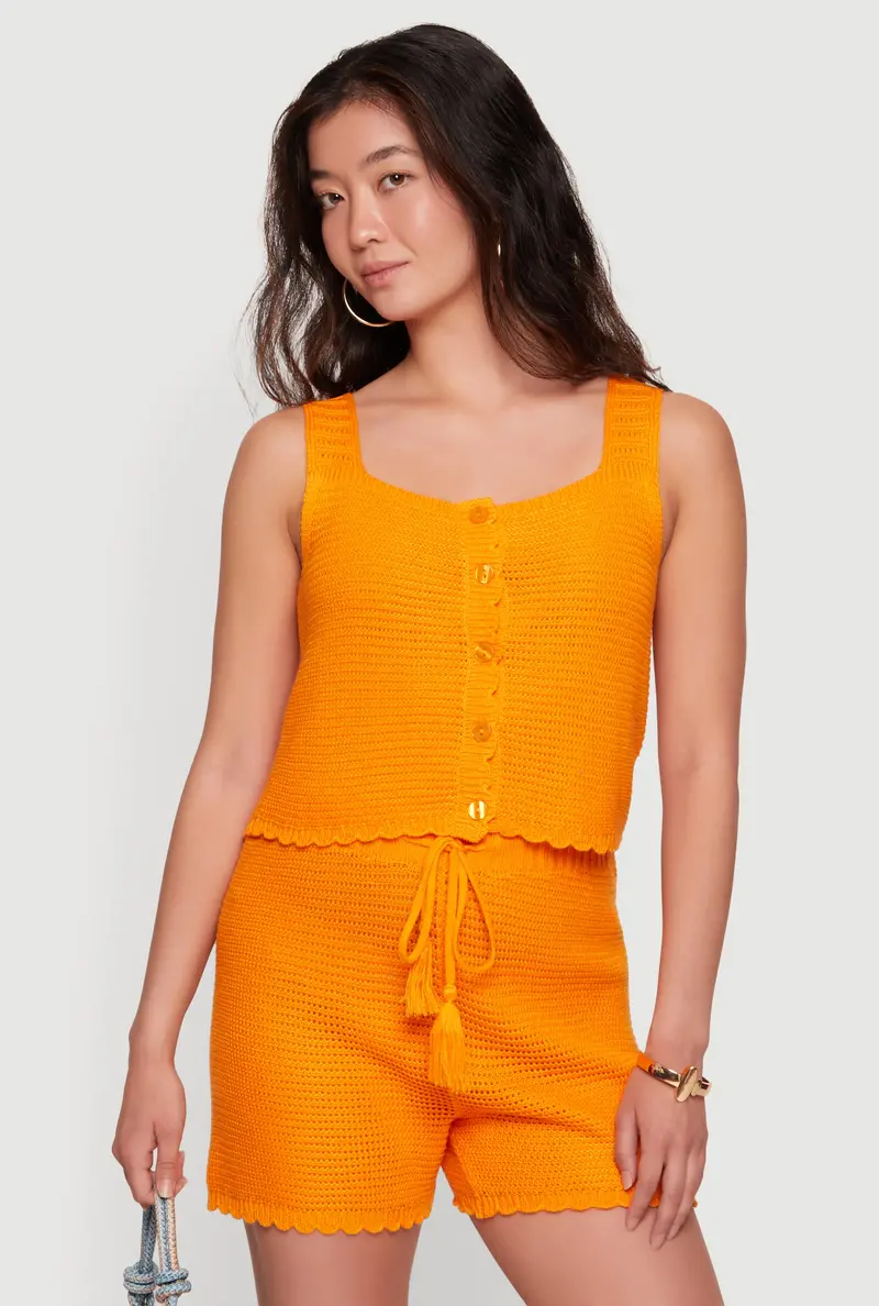 Square-Neck Scalloped-Hem Crochet Vest 1