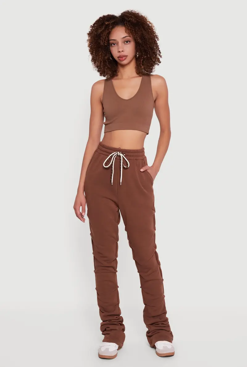 Stacked Straight-Leg Sweatpants With Dual Drawstrings 1