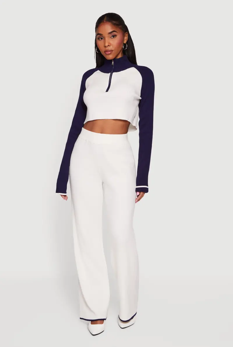 Straight-Leg Pants With Contrast Trim Accents 1