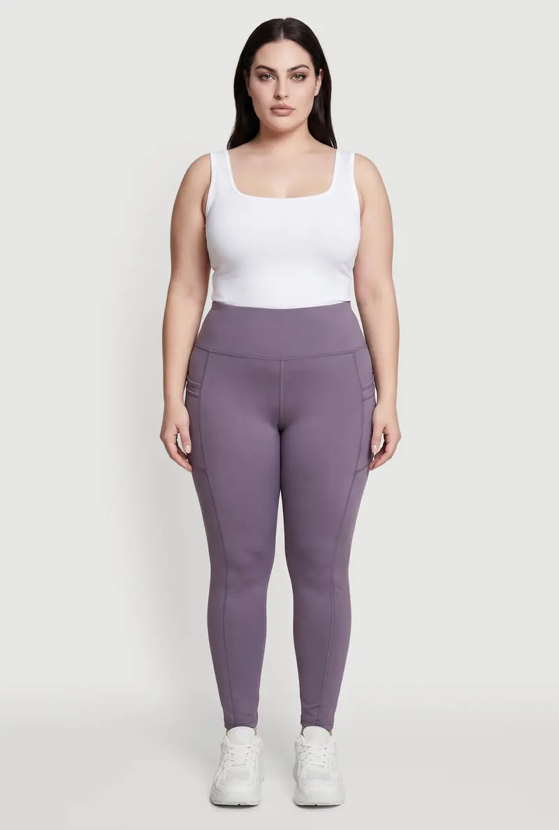 Stretchy Plus Size Leggings With Secure Side Pockets For Phones 1