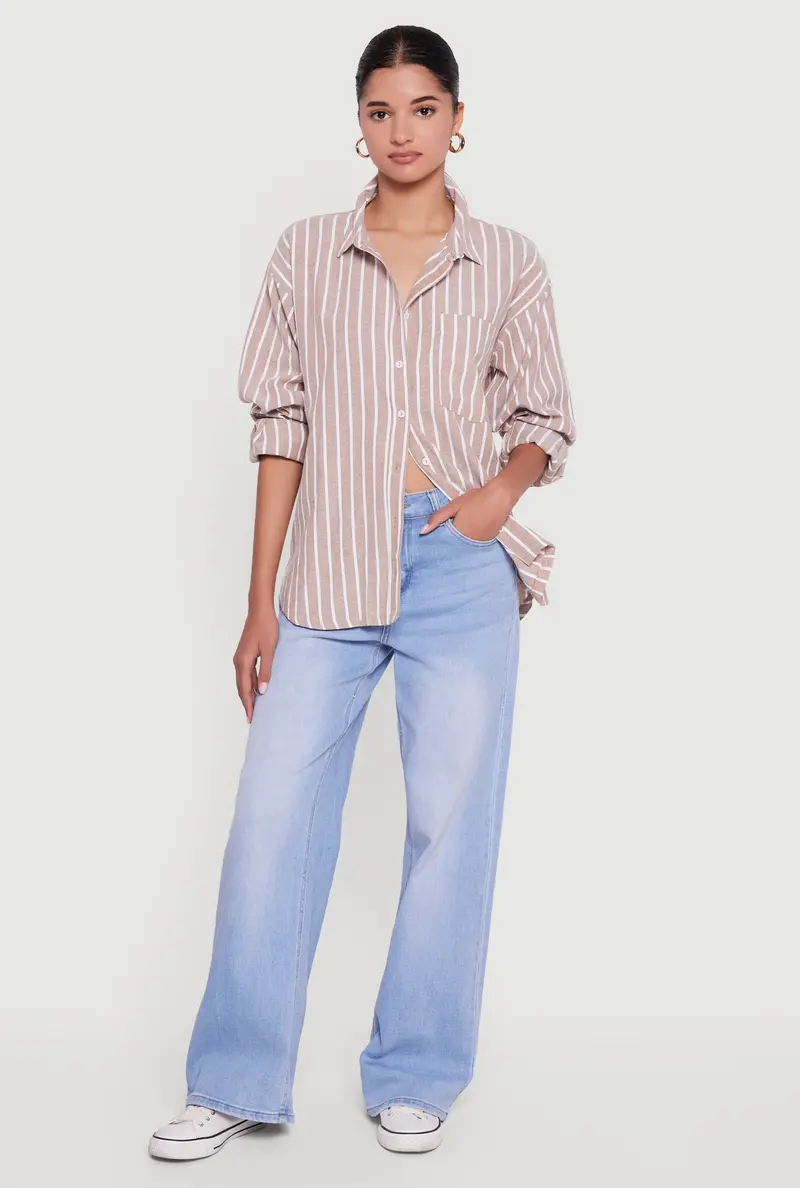 Striped Poplin Long-Sleeve Button-Front Shirt 1