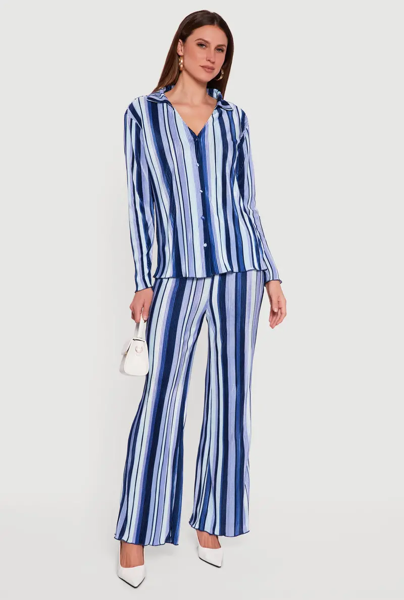 Striped Wide-Leg Plissé High-Waisted Pants 1