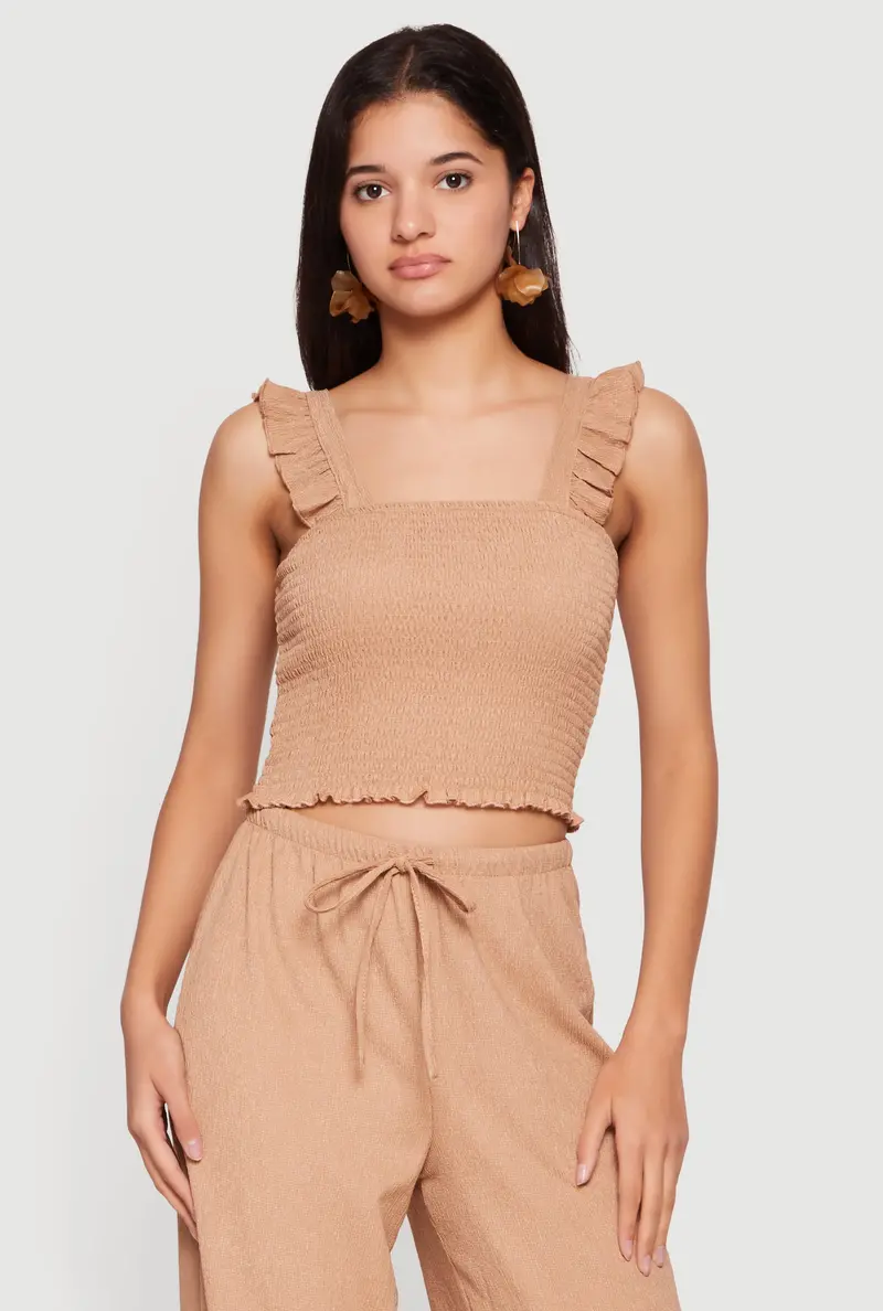 Summer-Ready Smocked Crop Top With Tiered Ruffle Details 1