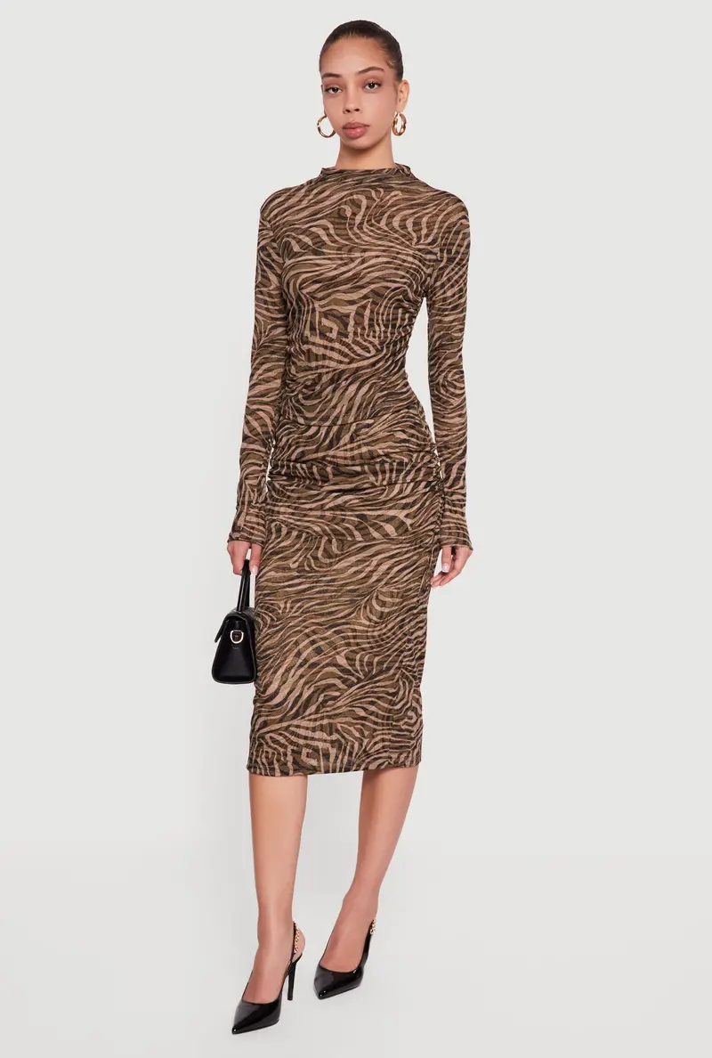 Swirl-Print Mesh Midi Skirt With Ruched Sides 1