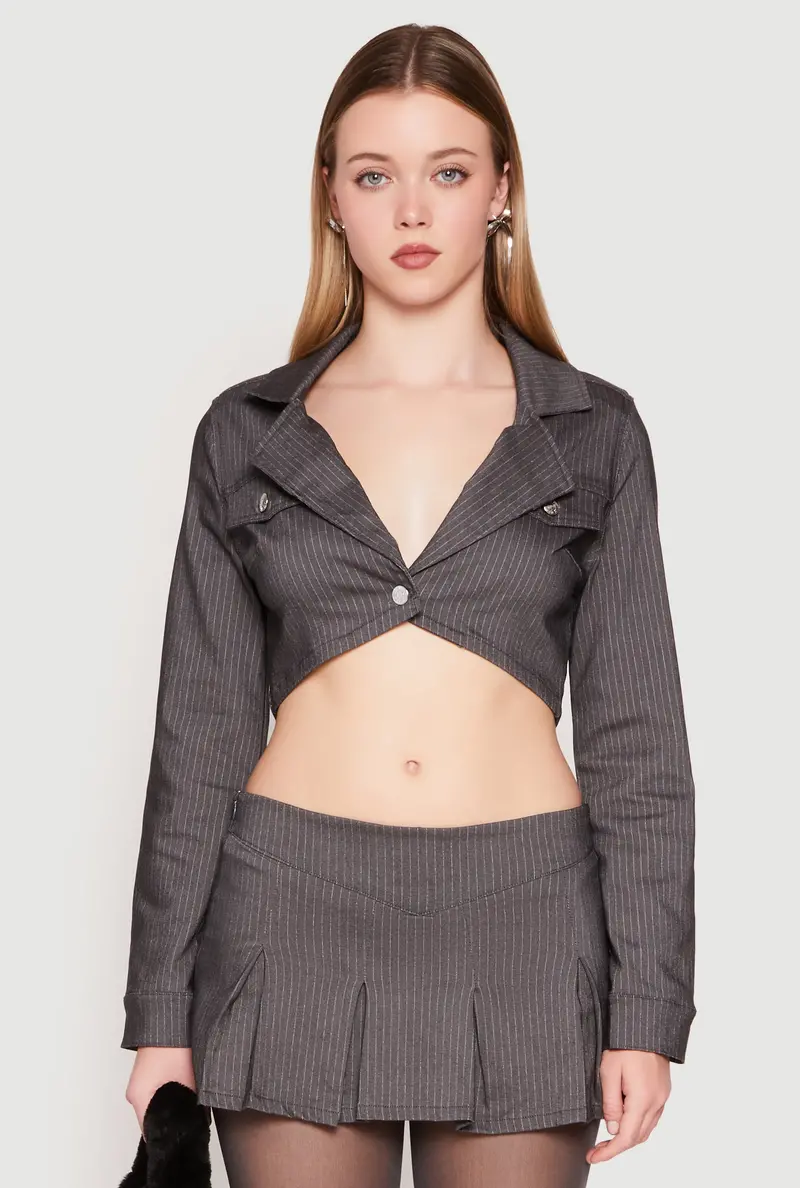 Tailored Pinstripe Cropped Blazer 1
